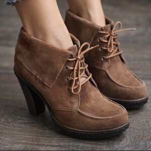 Aiden GC heeled ankle booties with slight wear tie up feature + 4” heel …